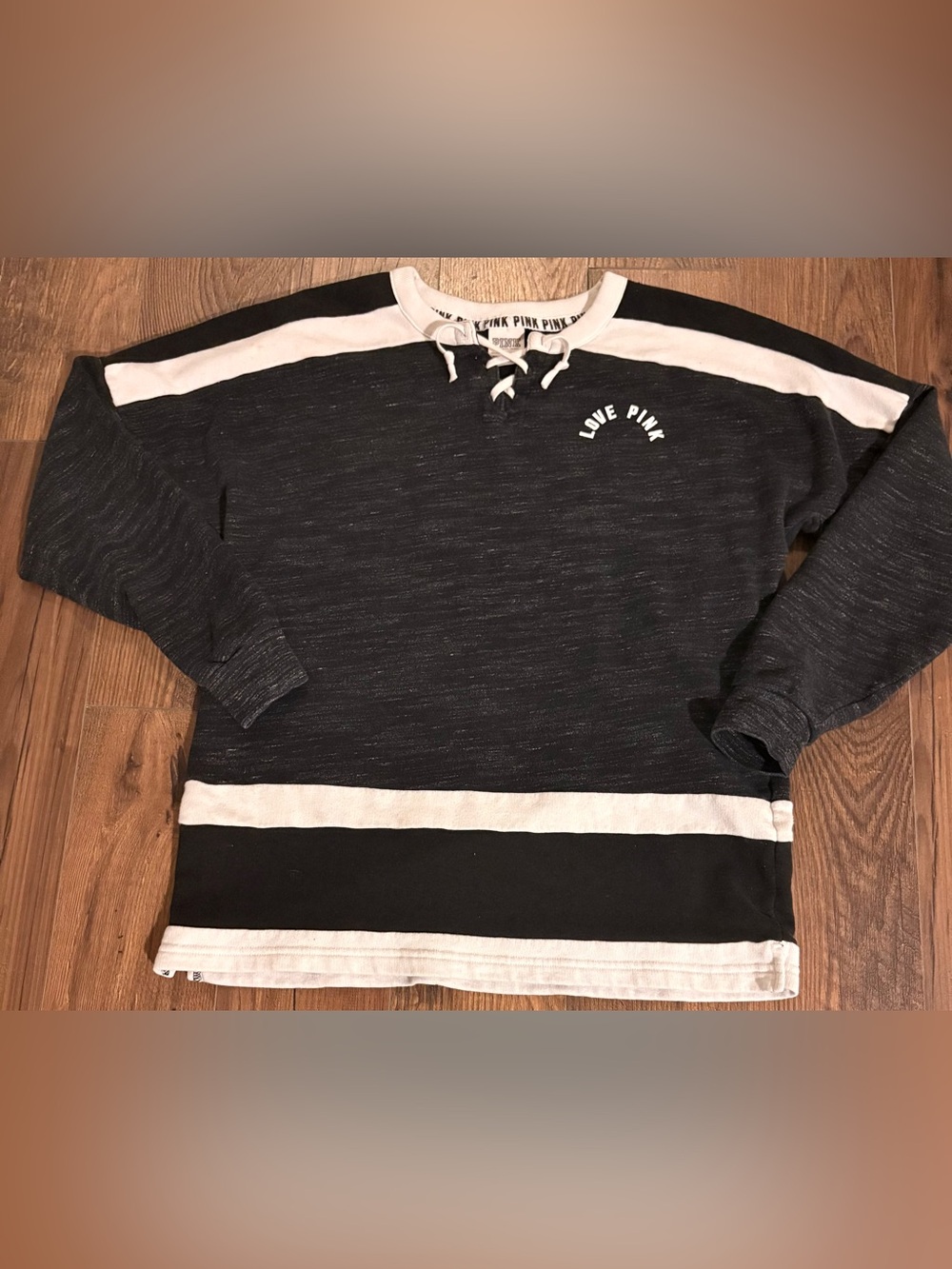 PINK Victoria's Secret Black & White Lace-Up Pullover Sweater